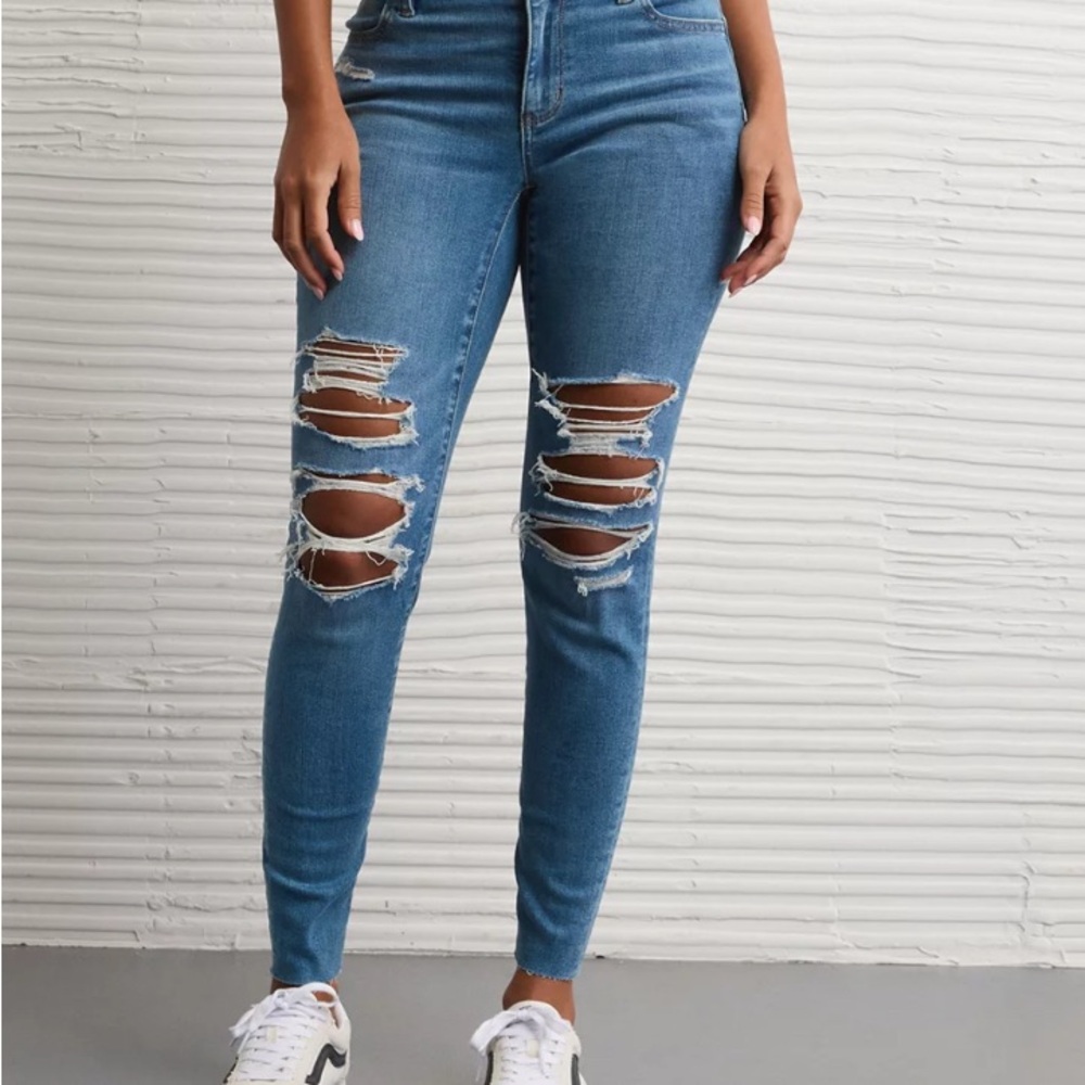 American Eagle Outfitters Blue Ripped Skinny Jeans
